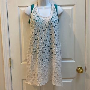 White Lace Stretch T-Back Beach Cover-up with Pockets, Sz L